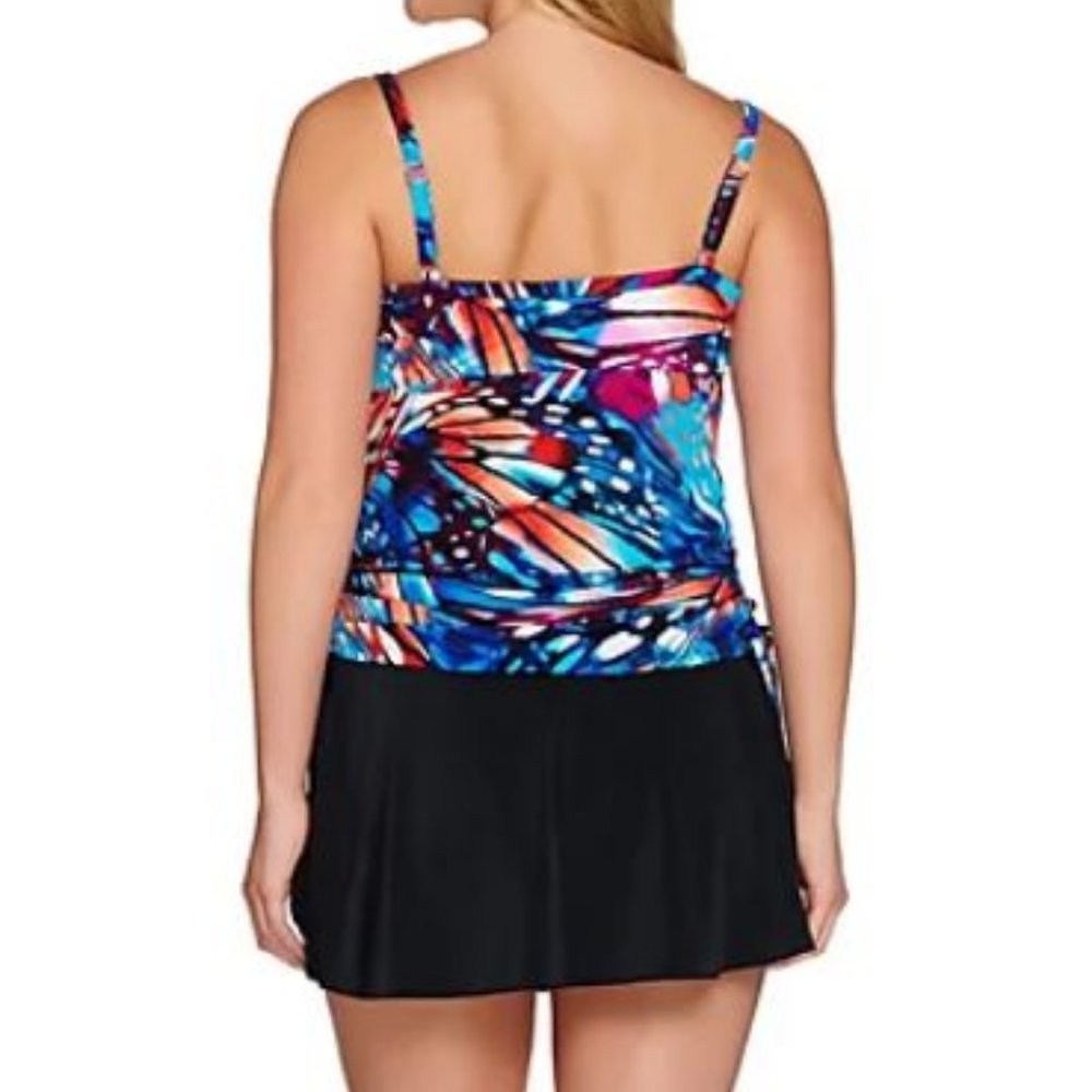 Miraclesuit Blue Multi-Color Ruched Tankini Top 18W - Picture 3 of 5
